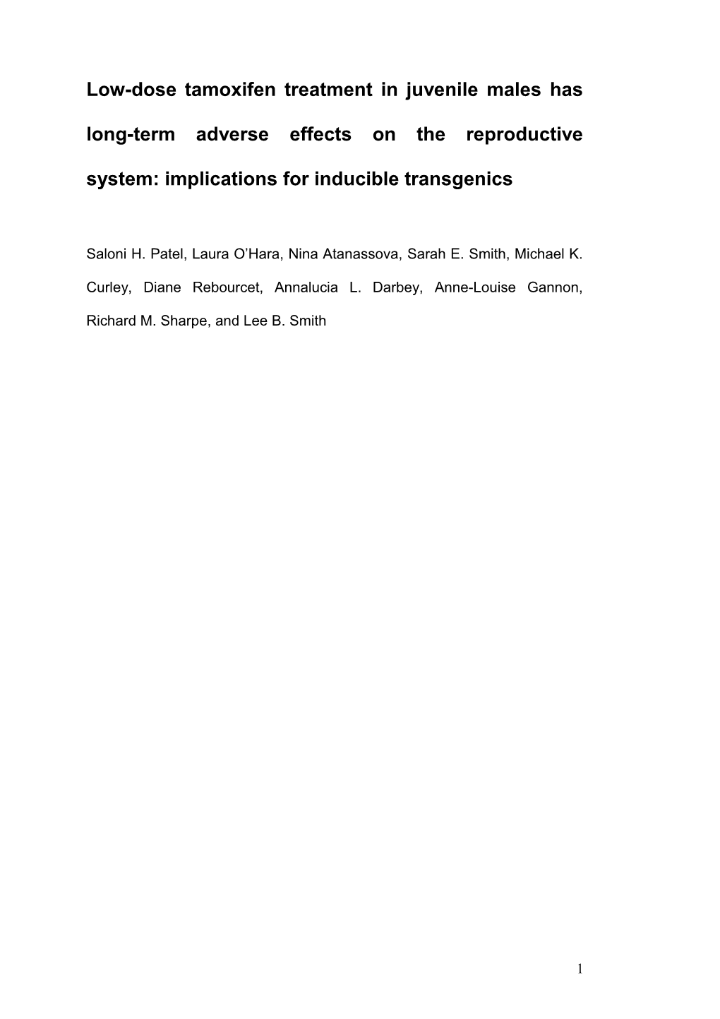 Supplementary Data 1: Tamoxifen Literature Review