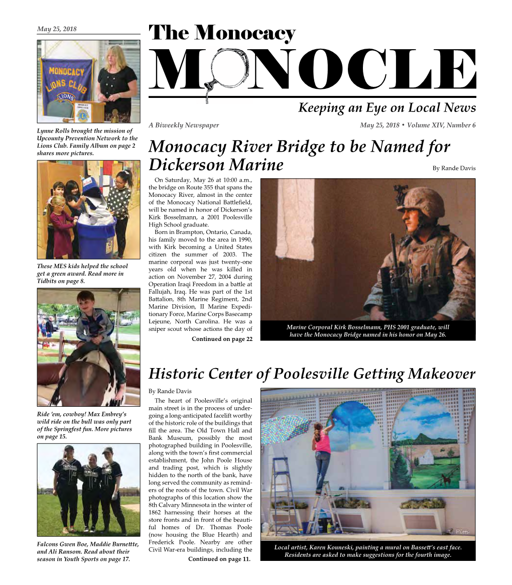Monocacy River Bridge to Be Named for Dickerson Marine