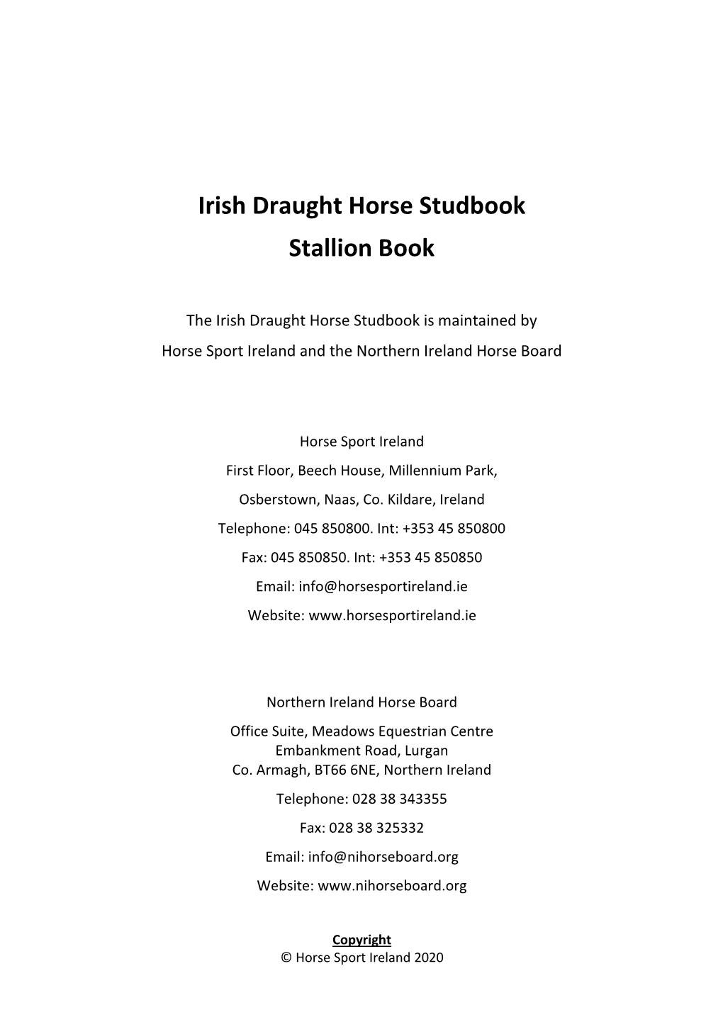 Irish Draught Stallion Book 2020