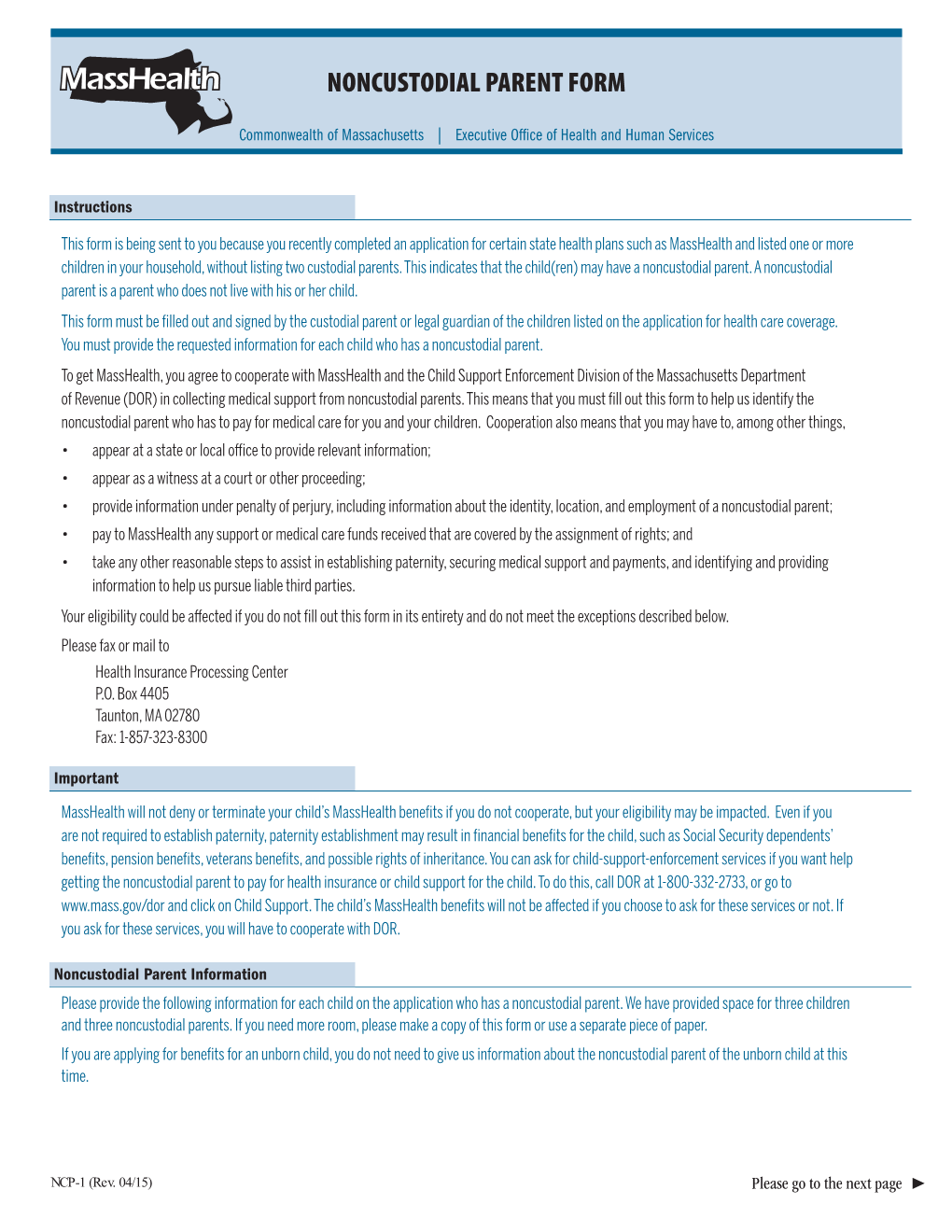 Non Custodial Parent Form