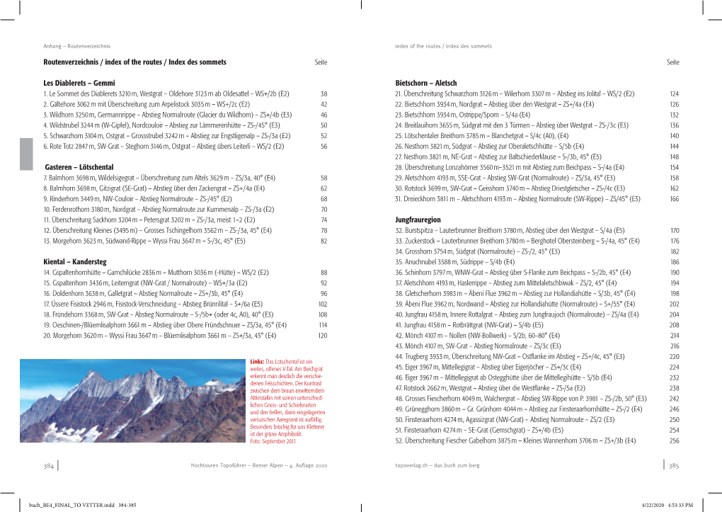 Routenverzeichnis / Index of the Routes / Index Des Sommets 1. Le