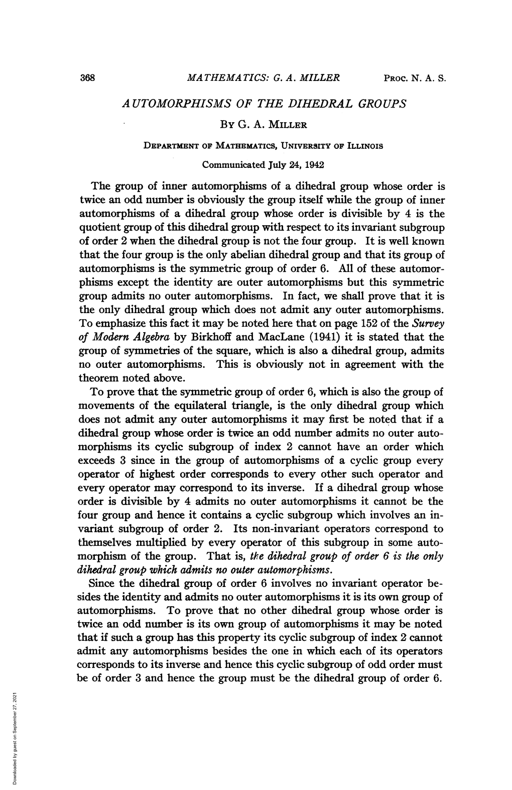 A UTOMORPHISMS of the DIHEDRAL GROUPS the Group Of