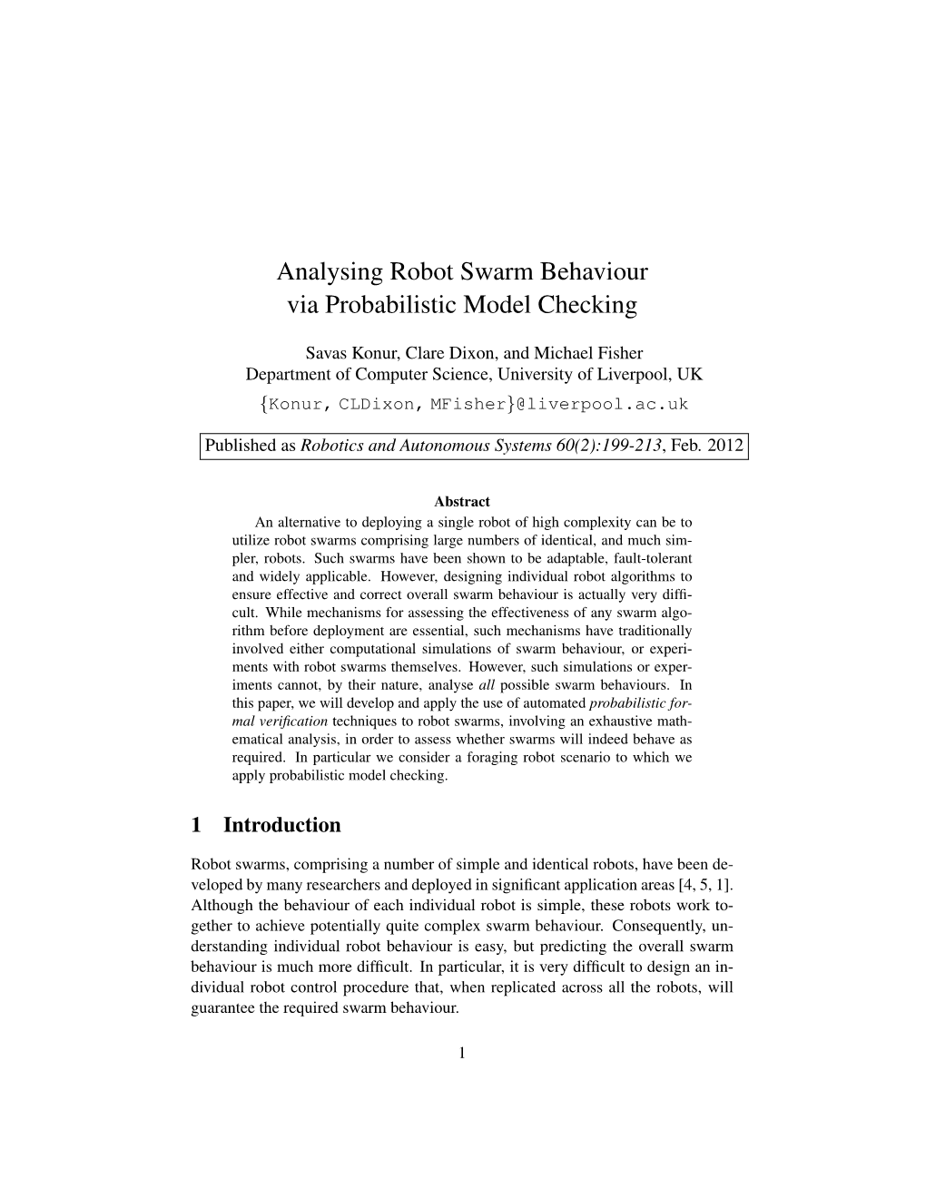 Analysing Robot Swarm Behaviour Via Probabilistic Model Checking