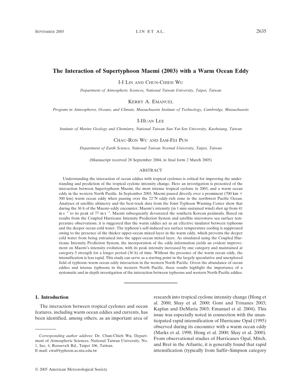 The Interaction of Supertyphoon Maemi (2003) with a Warm Ocean Eddy