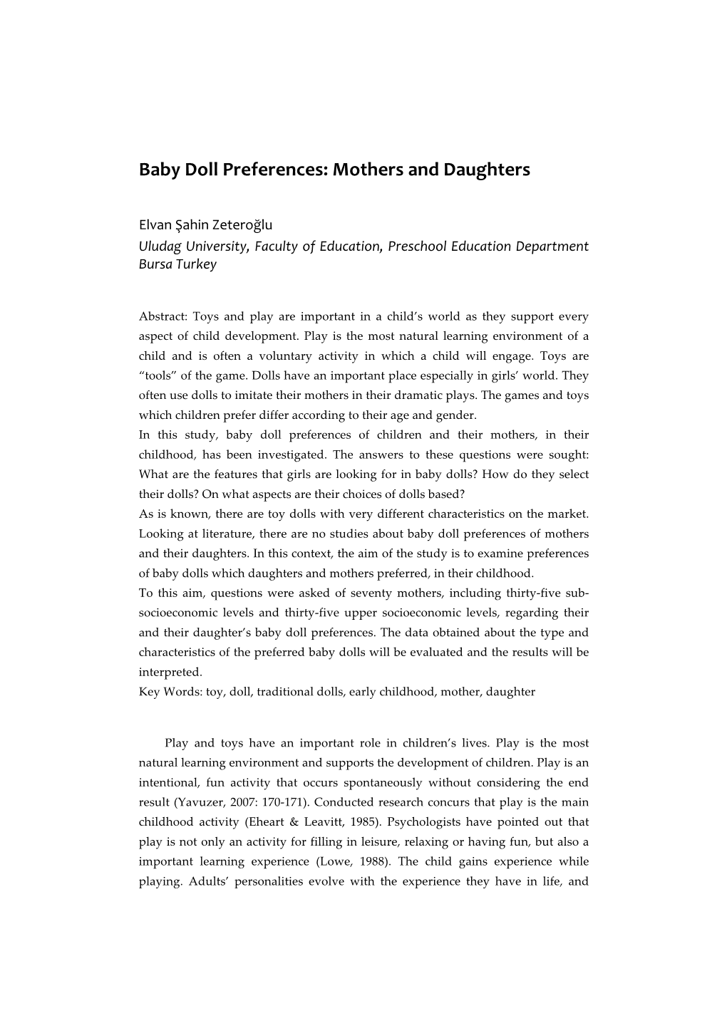 Baby Doll Preferences: Mothers and Daughters