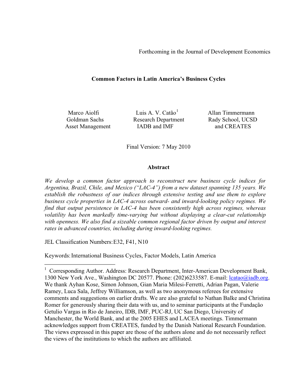 Common Factors in Latin America's Business Cycles