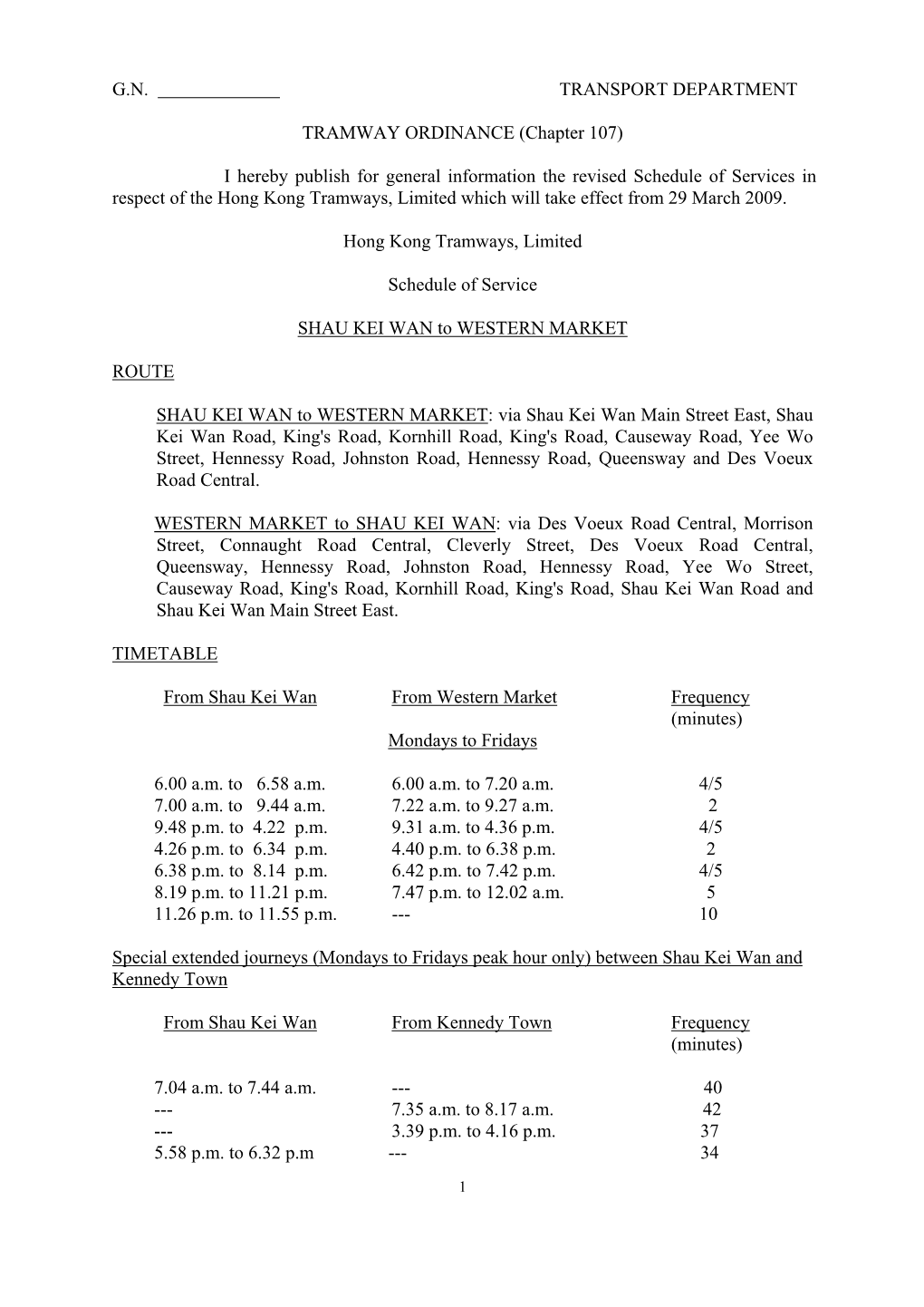 Gn Transport Department Tramway Ordinance