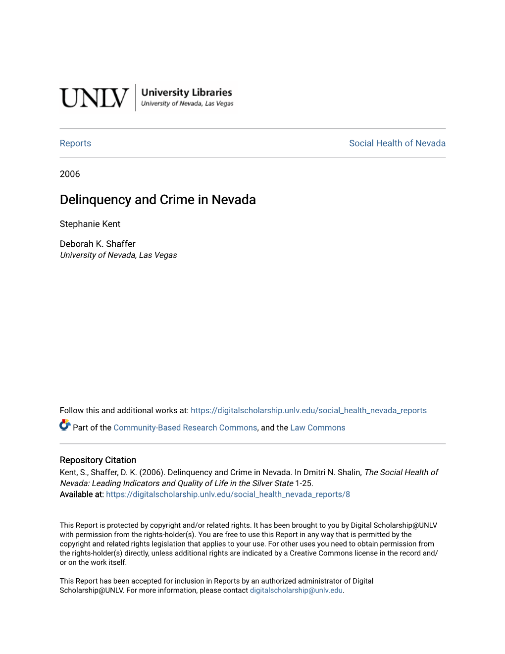 Delinquency and Crime in Nevada