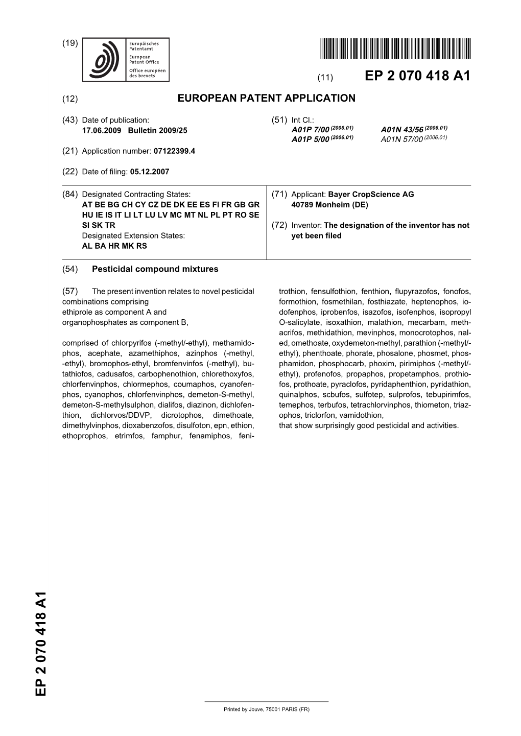 Pesticidal Compound Mixtures