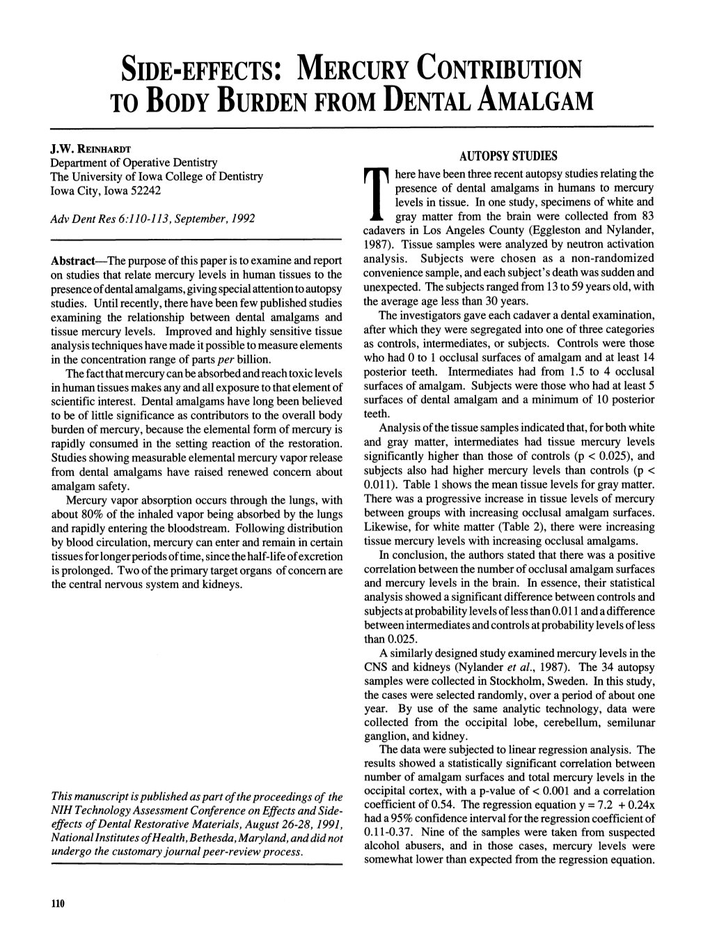 Mercury Contribution to Body Burden from Dental Amalgam