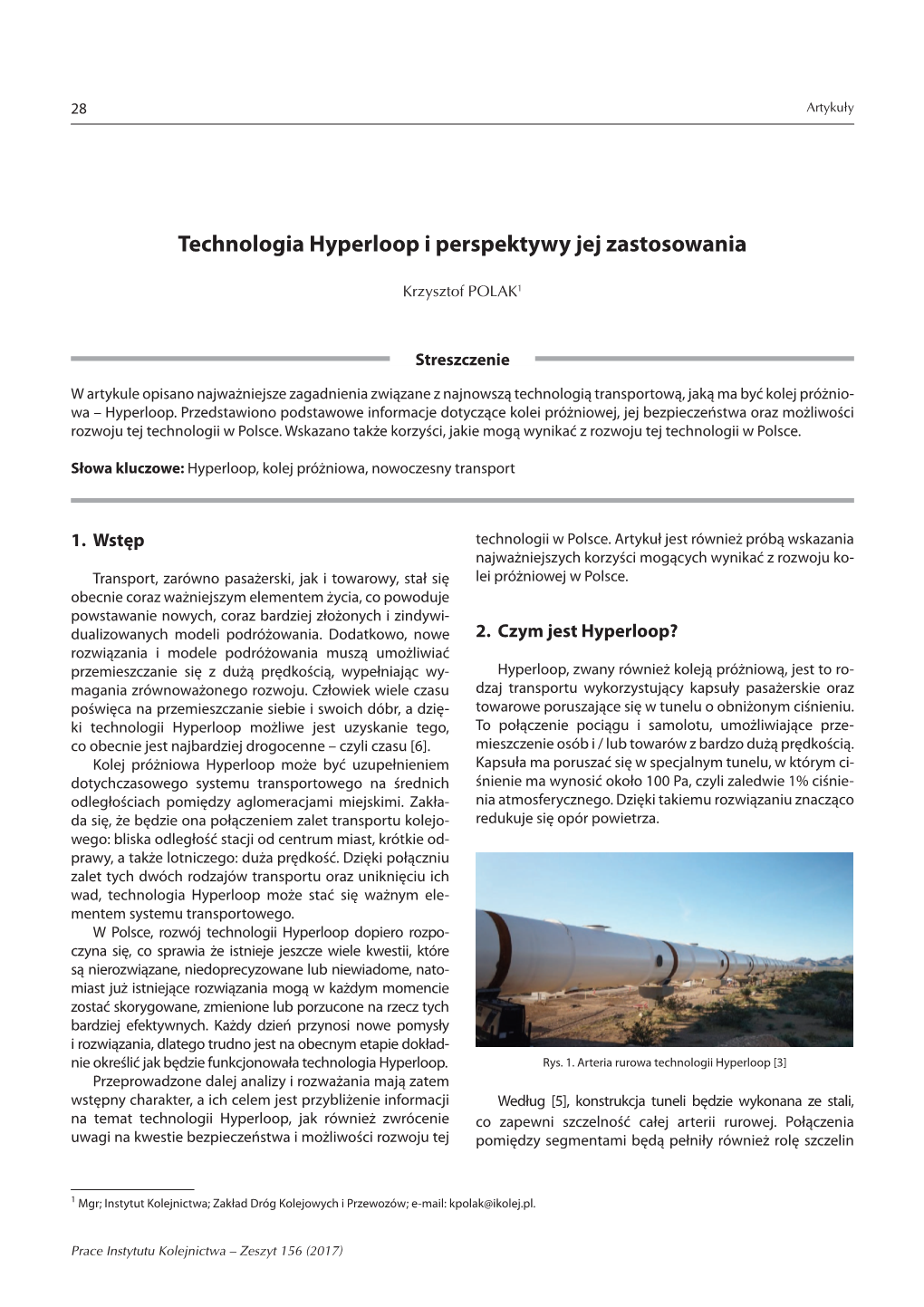 Technologia Hyperloop I Perspektywy Jej Zastosowania