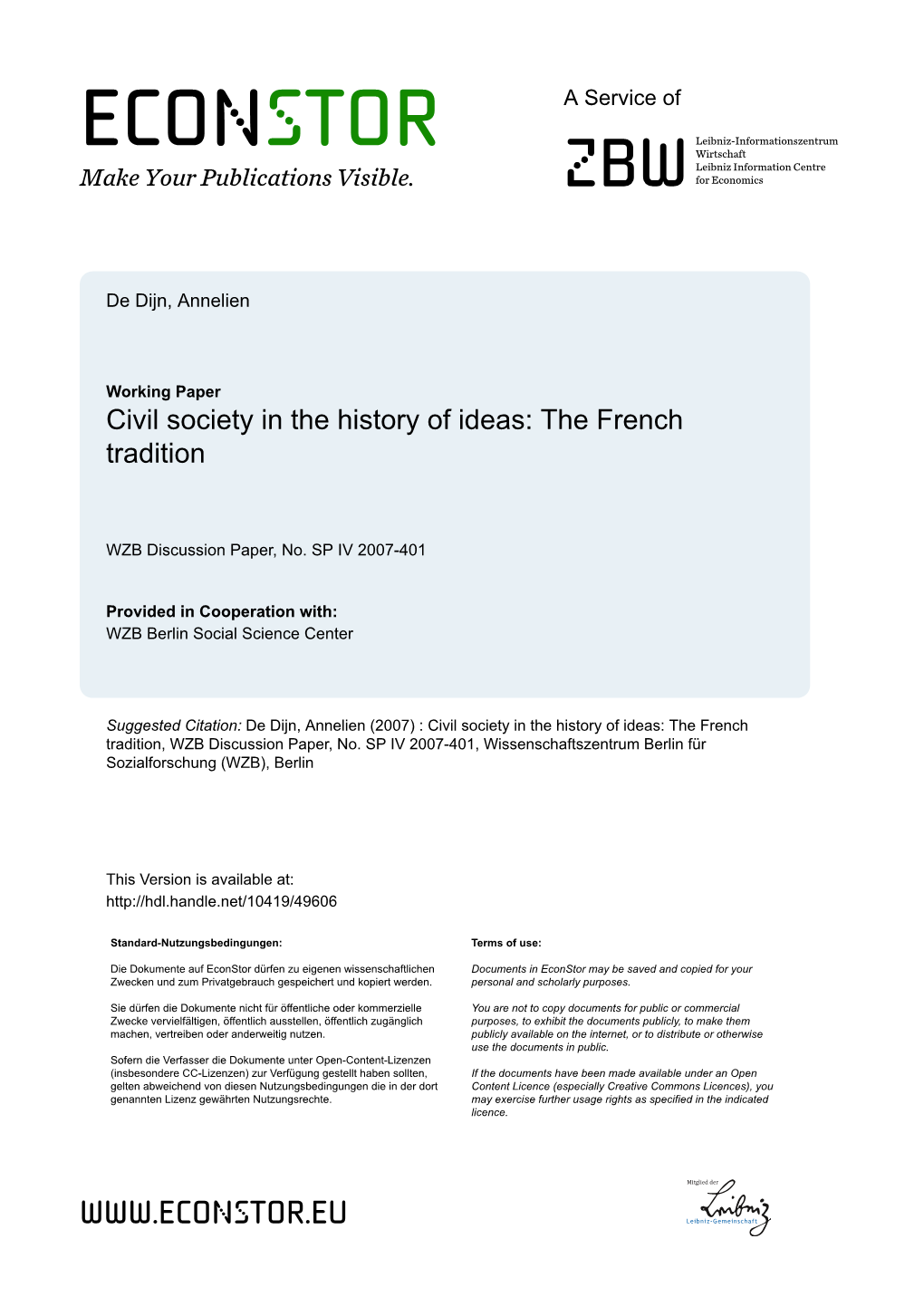 Civil Society in the History of Ideas: the French Tradition