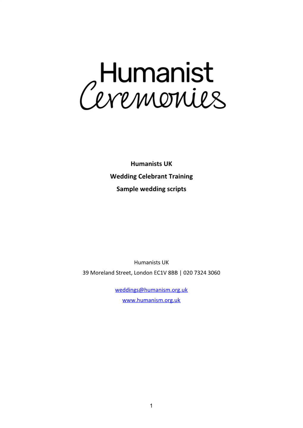 Humanists UK Wedding Celebrant Training Sample Wedding Scripts