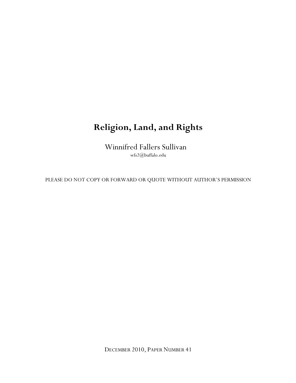 Religion, Land, and Rights