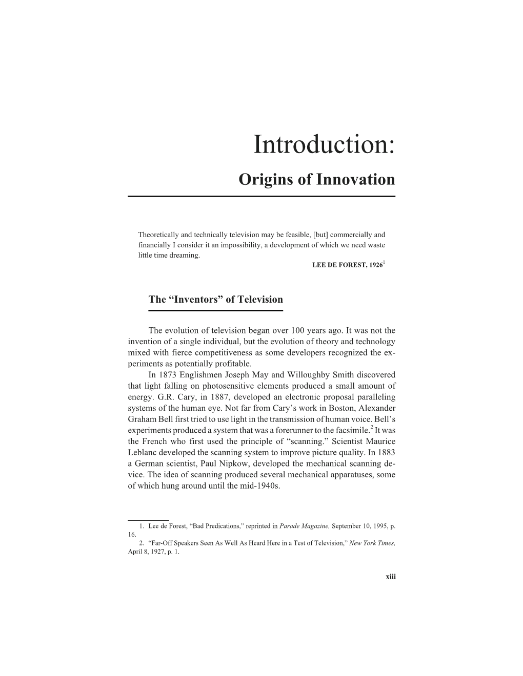 Introduction: Origins of Innovation