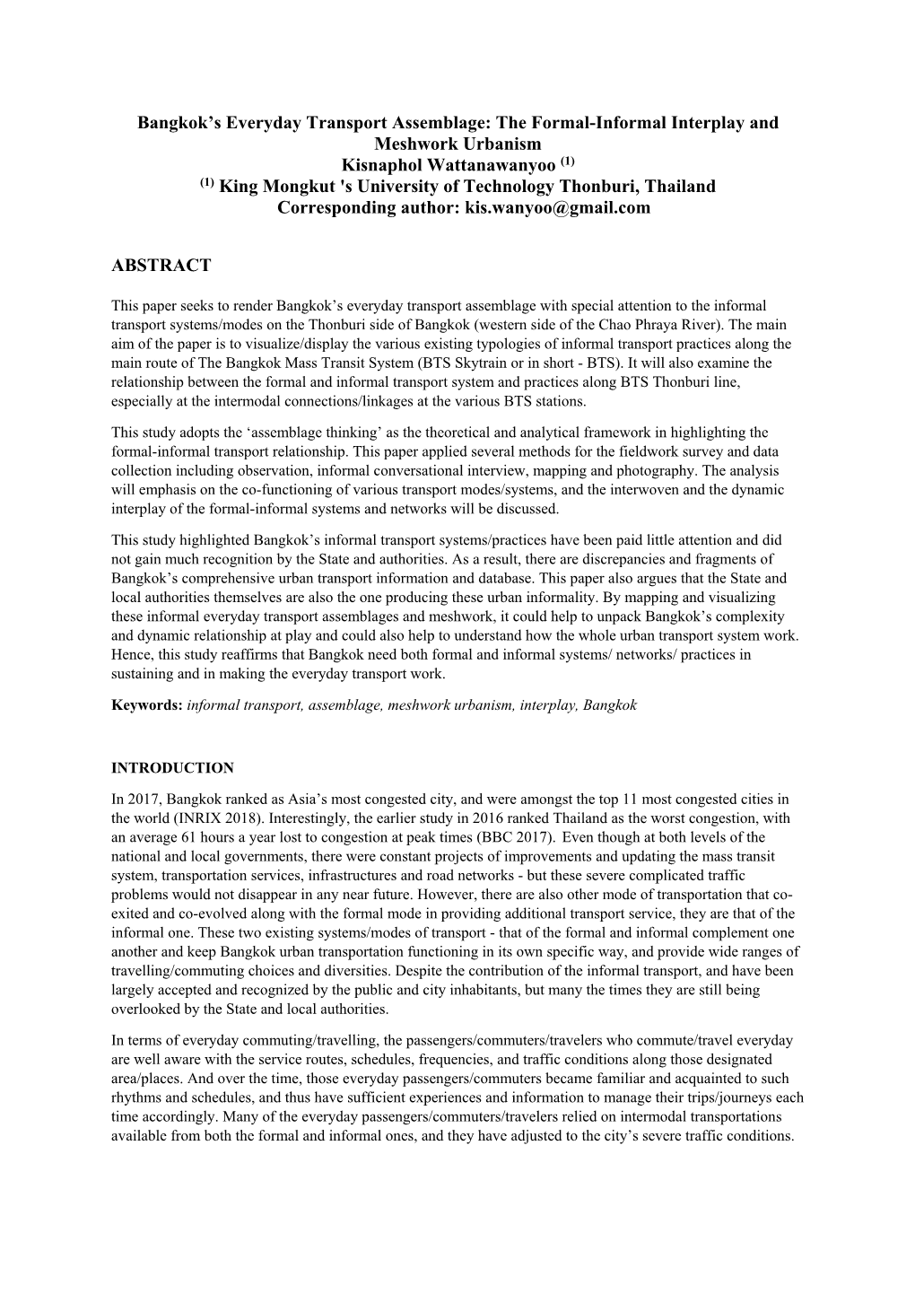 Kisanapol Watanawanyoo, 2018, “Bangkok's Everyday Public Transport Assemblage: the Formal-Informal Interwoven and Interplay and Meshwork