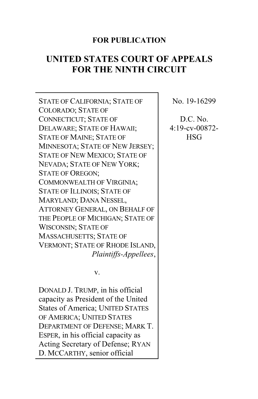 CALIFORNIA V. TRUMP Performing the Duties of the Secretary of the Army; RICHARD V