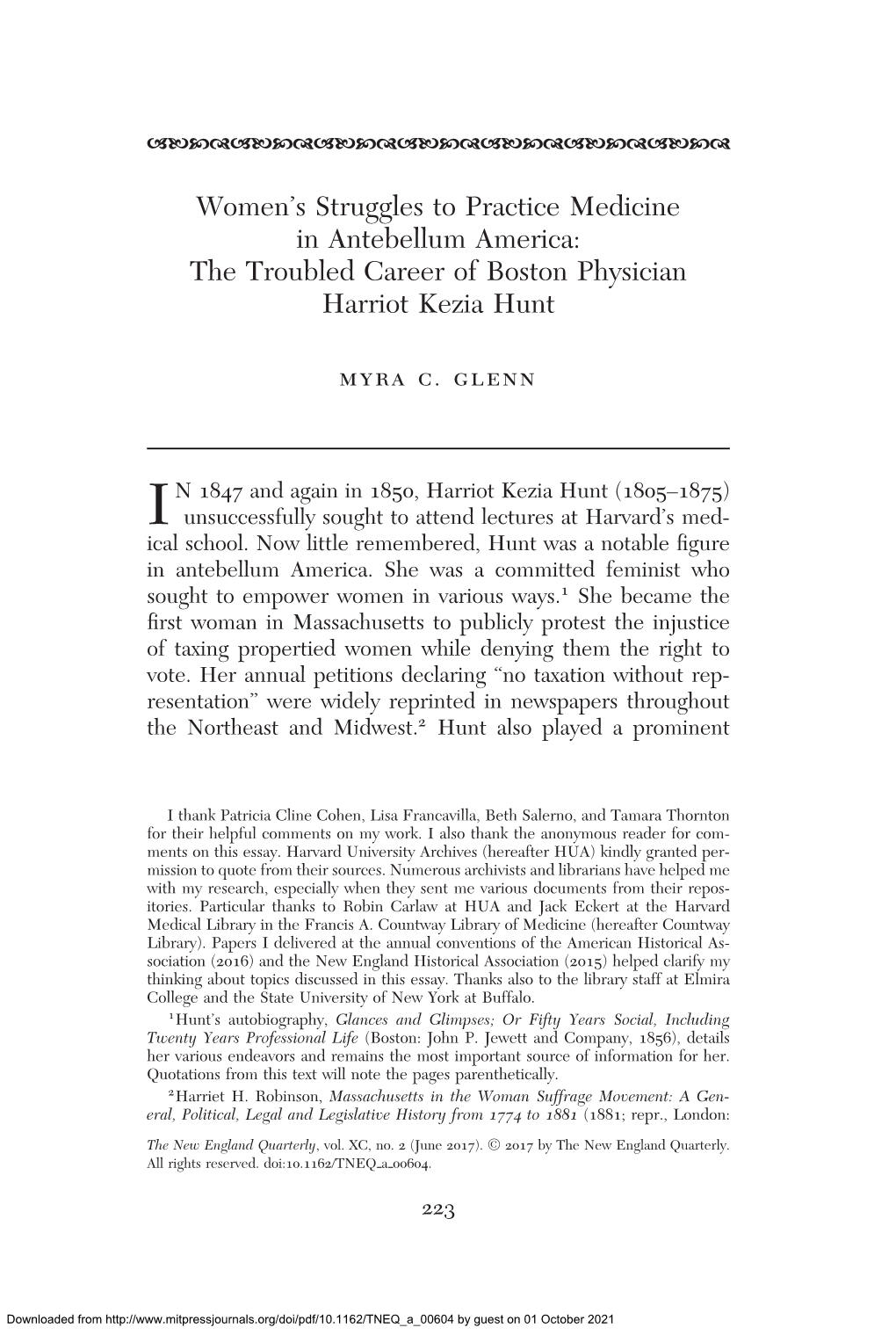 Women's Struggles to Practice Medicine in Antebellum America