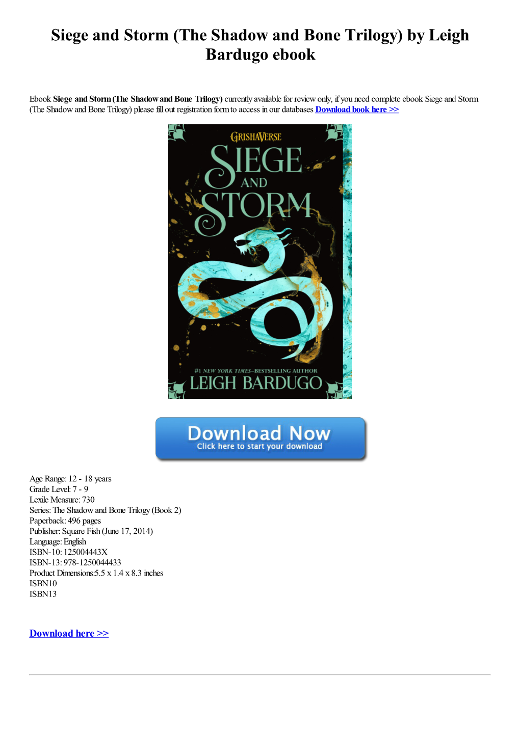 Siege and Storm (The Shadow and Bone Trilogy) by Leigh Bardugo Ebook