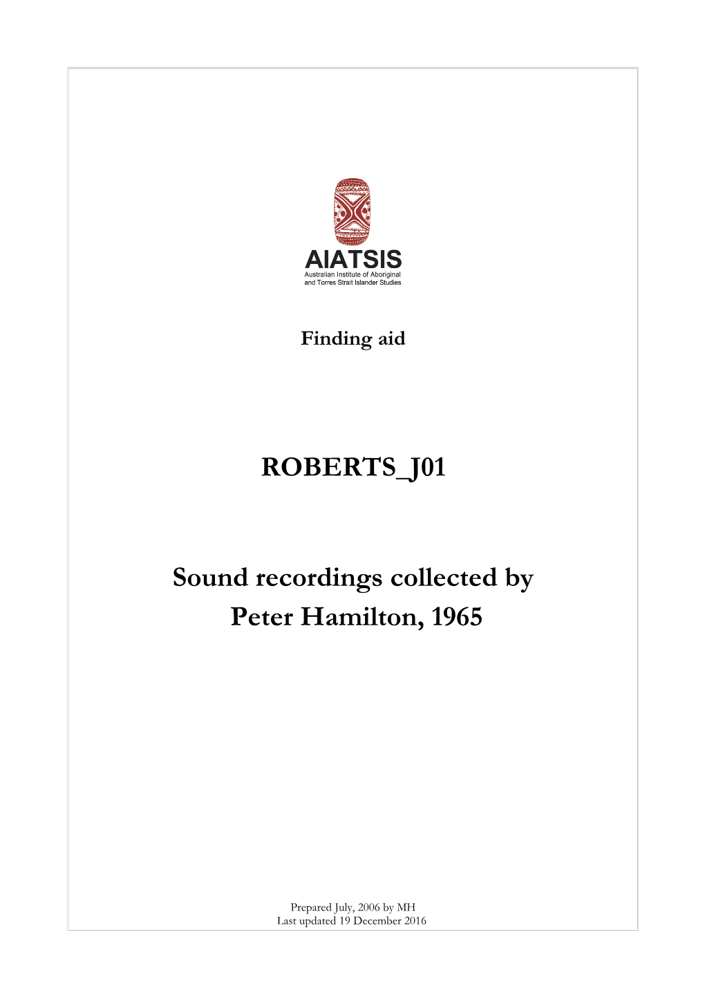 Guide to Sound Recordings Collected by Peter Hamilton