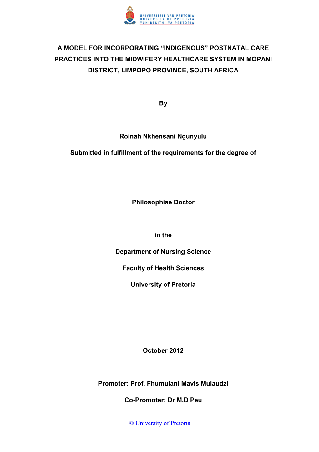 A Model for Incorporating “Indigenous” Postnatal Care Practices Into the Midwifery Healthcare System in Mopani District, Limpopo Province, South Africa