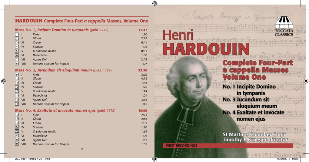 HARDOUIN Complete Four-Part a Cappella Masses, Volume One