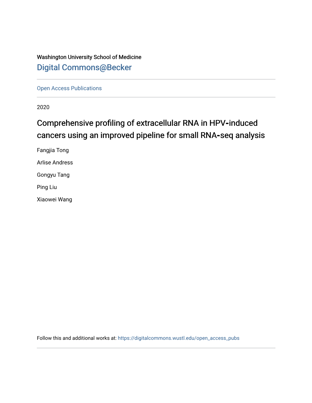 Comprehensive Profiling of Extracellular RNA in HPV‑Induced Cancers Using an Improved Pipeline for Small RNA‑Seq Analysis