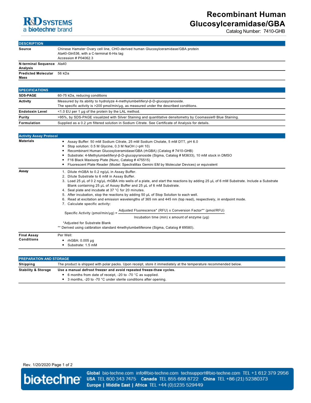 Recombinant Human Glucosylceramidase/GBA Catalog Number: 7410-GHB