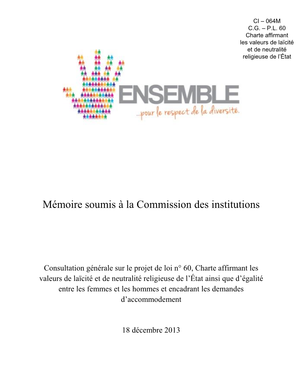 Mémoire Soumis À La Commission Des Institutions