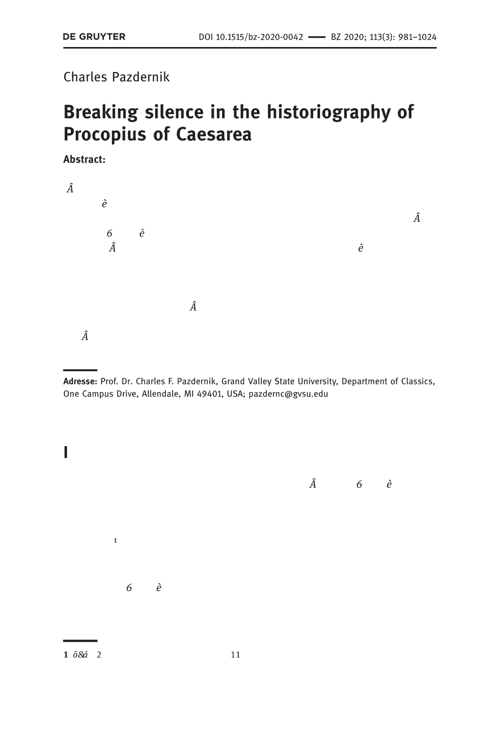 Breaking Silence in the Historiography of Procopius of Caesarea