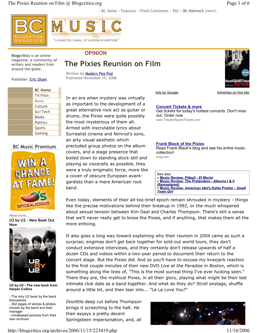 The Pixies Reunion on Film @ Blogcritics.Org Page 1 of 6 » BC Home » Features » Fresh Comments » RSS » BC Network (New!)