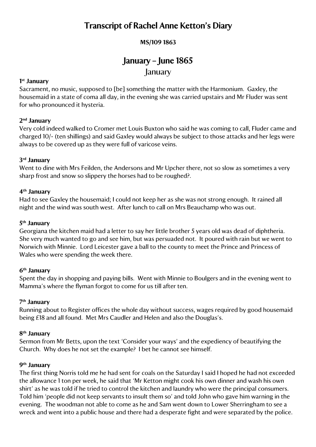 June 1865 January 1St January Sacrament, No Music, Supposed to [Be] Something the Matter with the Harmonium