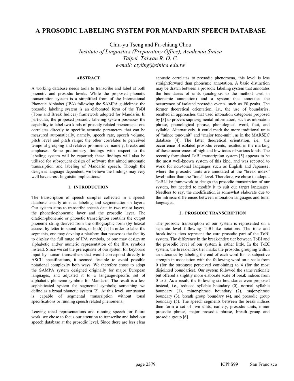 A Prosodic Labeling System for Mandarin Speech Database