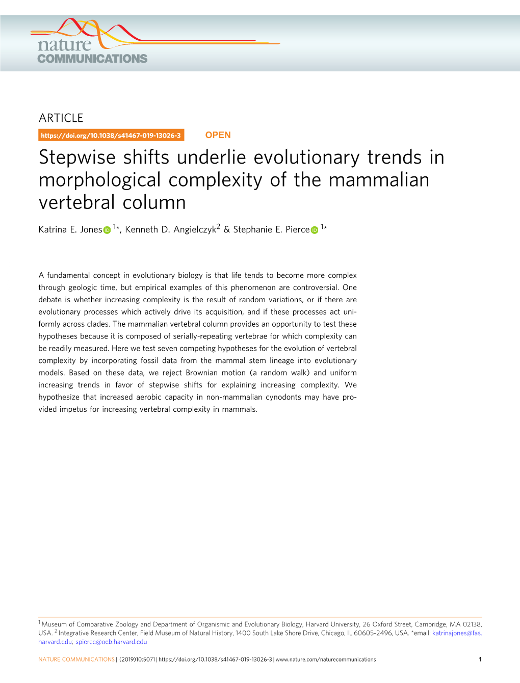 Stepwise Shifts Underlie Evolutionary Trends in Morphological Complexity of the Mammalian Vertebral Column