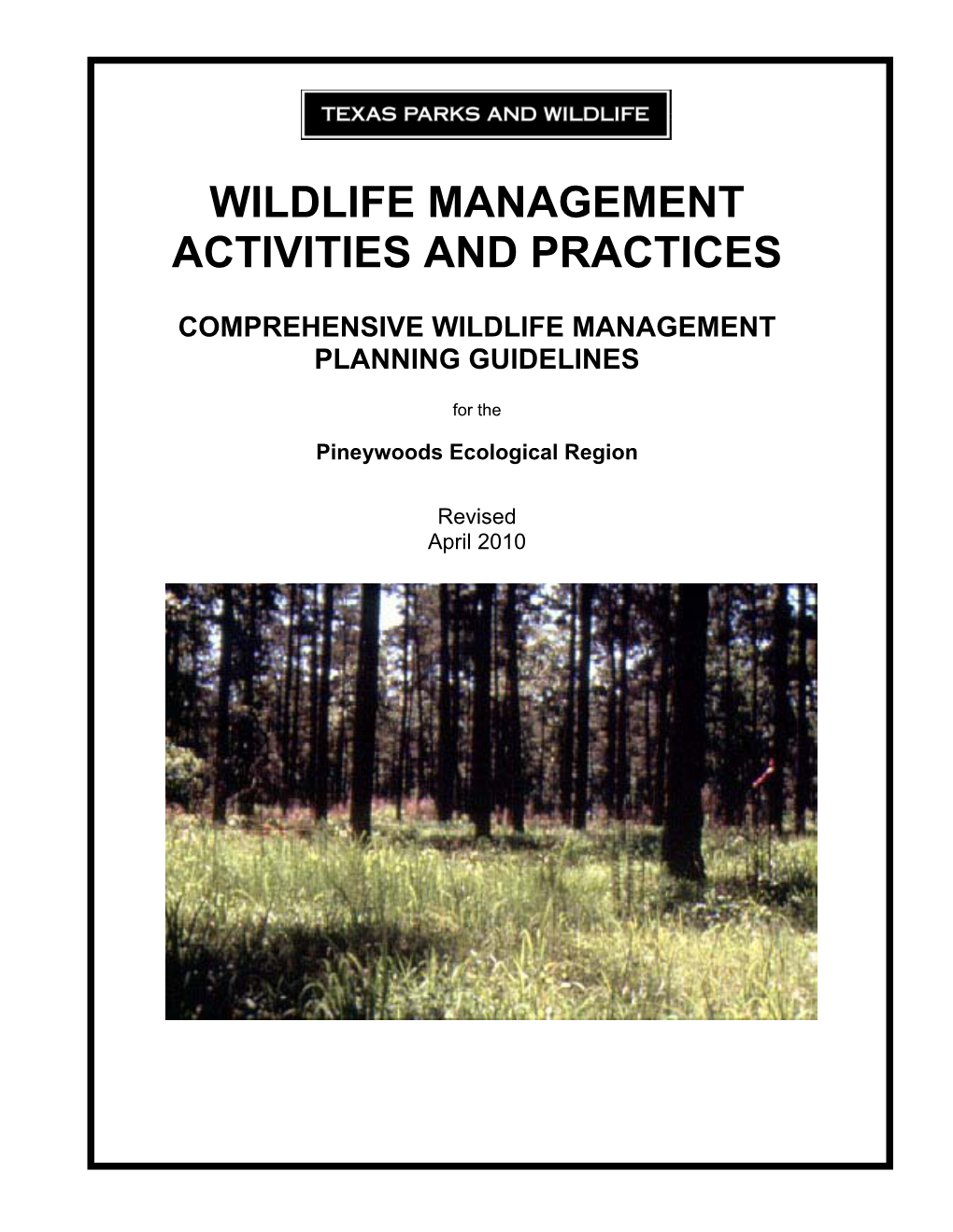 Introduction to Specific Habitat Management Practices, by Activities