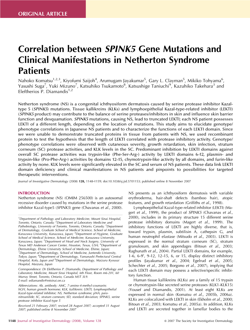 Correlation Between SPINK5 Gene Mutations and Clinical