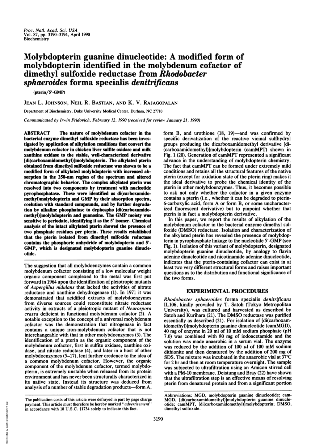 Molybdopterin Guanine Dinucleotide