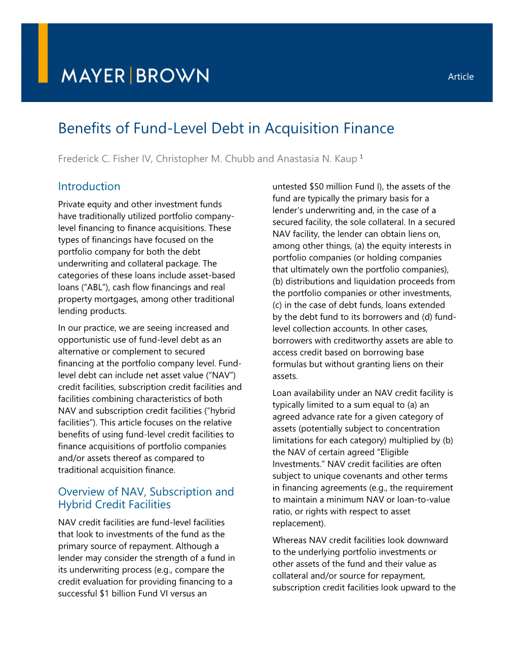 Benefits of Fund-Level Debt in Acquisition Finance