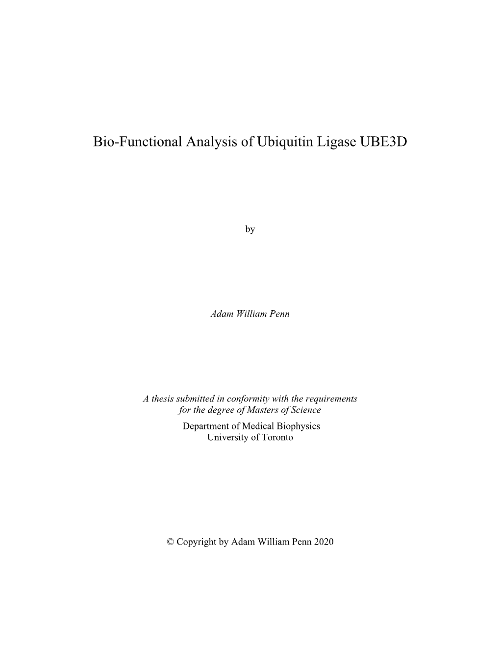 Bio-Functional Analysis of Ubiquitin Ligase UBE3D