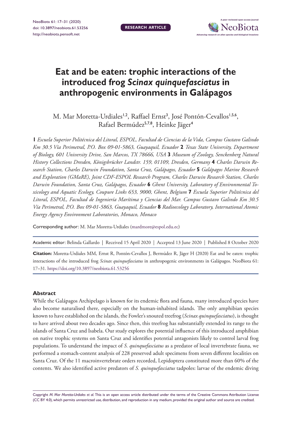 ﻿Eat and Be Eaten: Trophic Interactions of the Introduced Frog