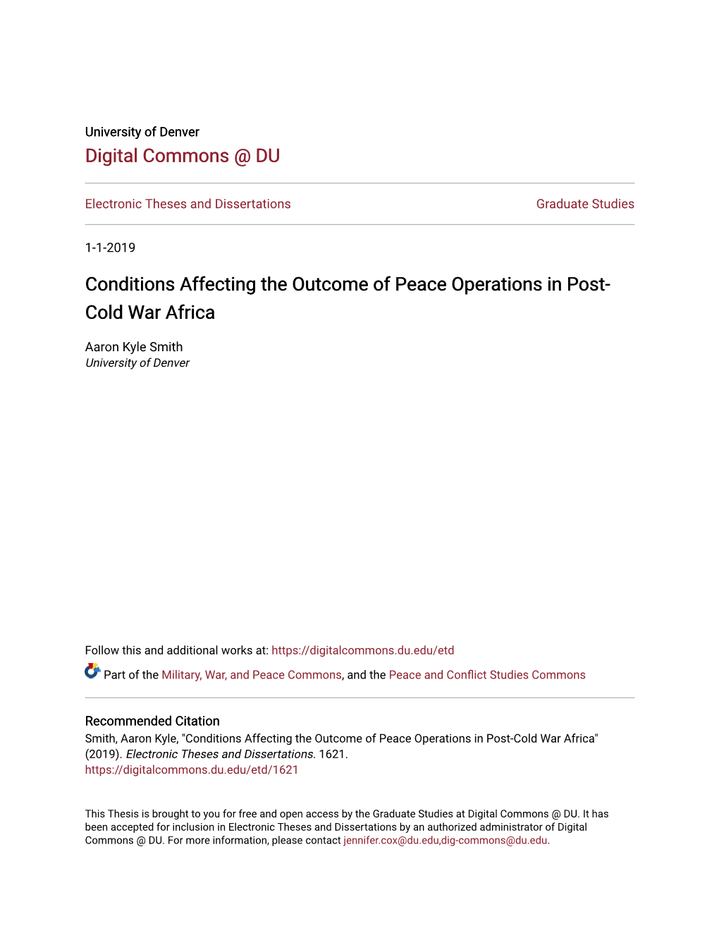 Conditions Affecting the Outcome of Peace Operations in Post-Cold War Africa