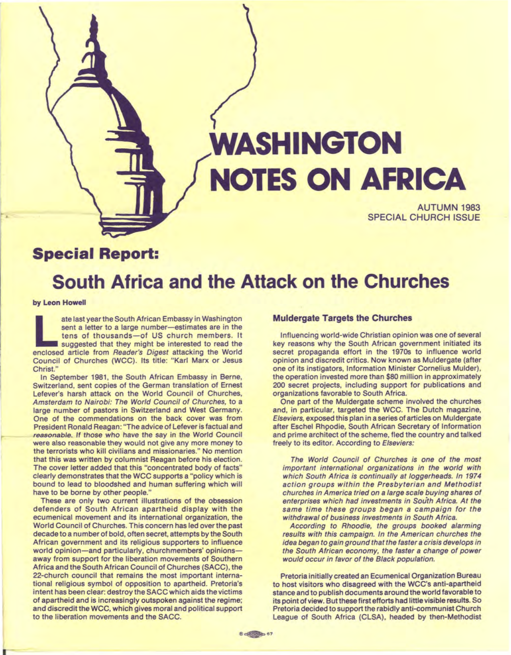 Washington Notes on Africa Autumn 1983 Special Church Issue