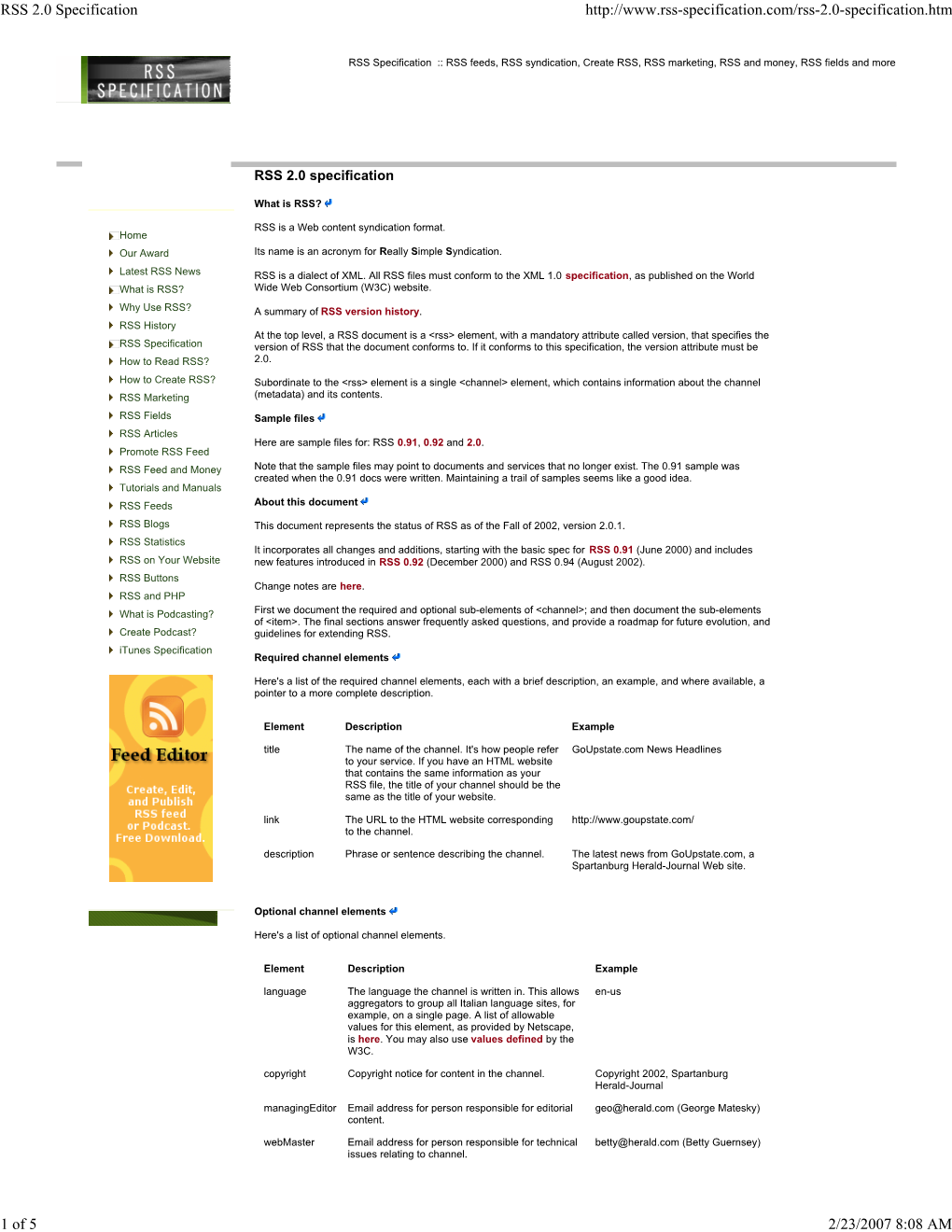 RSS 2.0 Specification