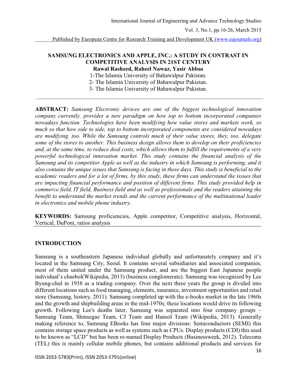 Samsung Electronics and Apple, Inc.: a Study in Contrast