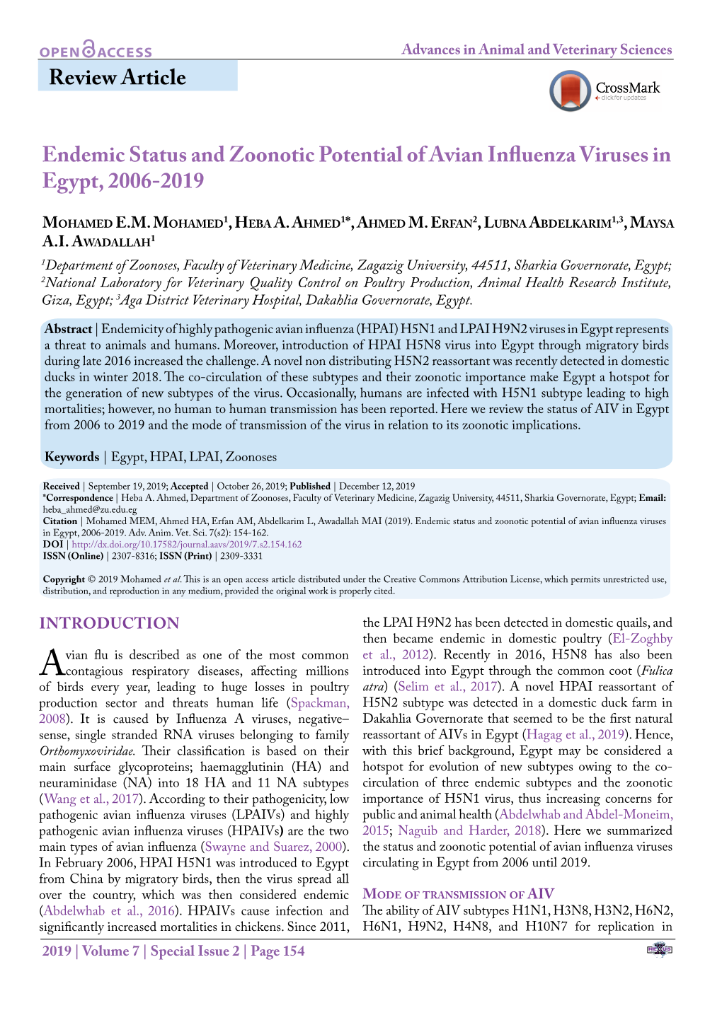 Review Article Endemic Status and Zoonotic Potential of Avian