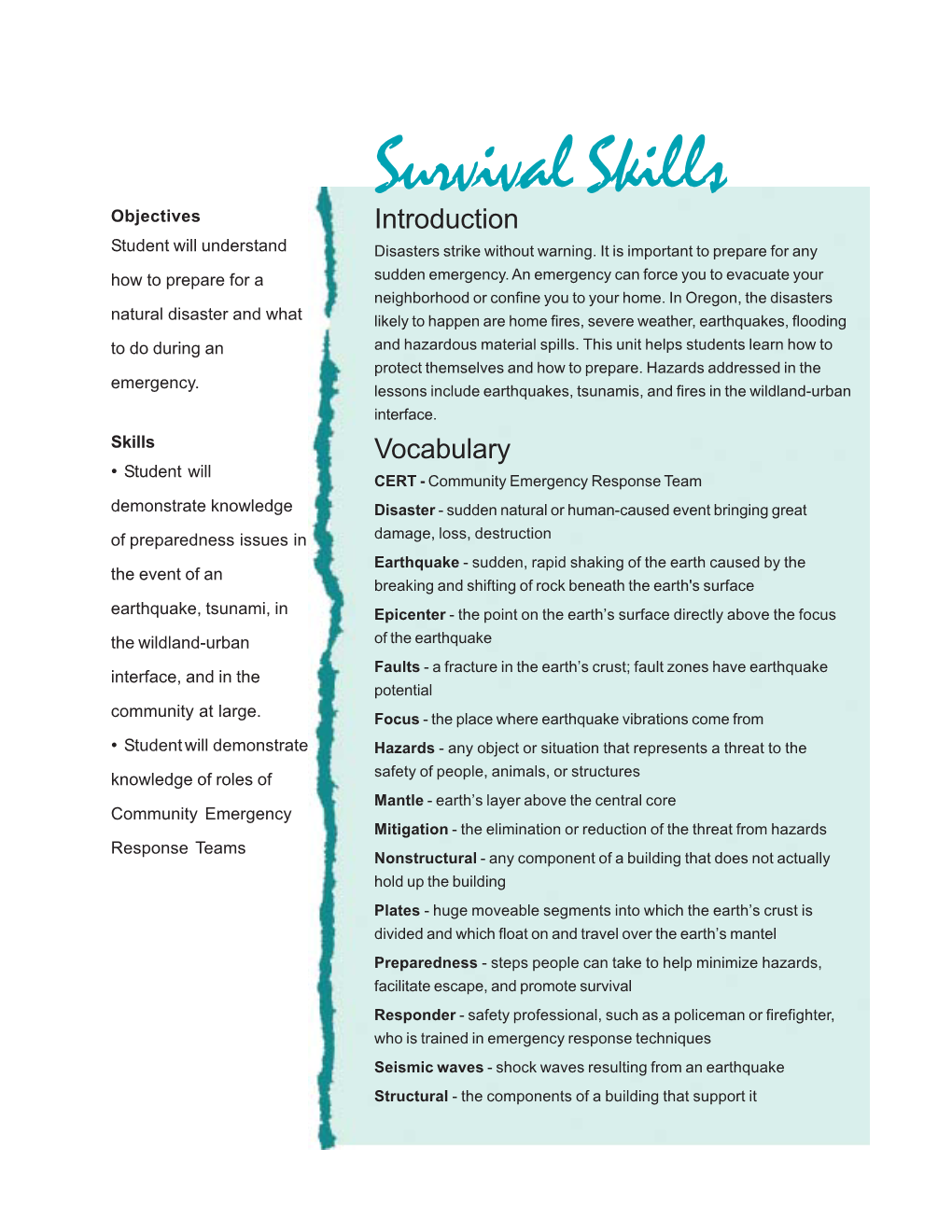 Survival Skills Objectives Introduction Student Will Understand Disasters Strike Without Warning