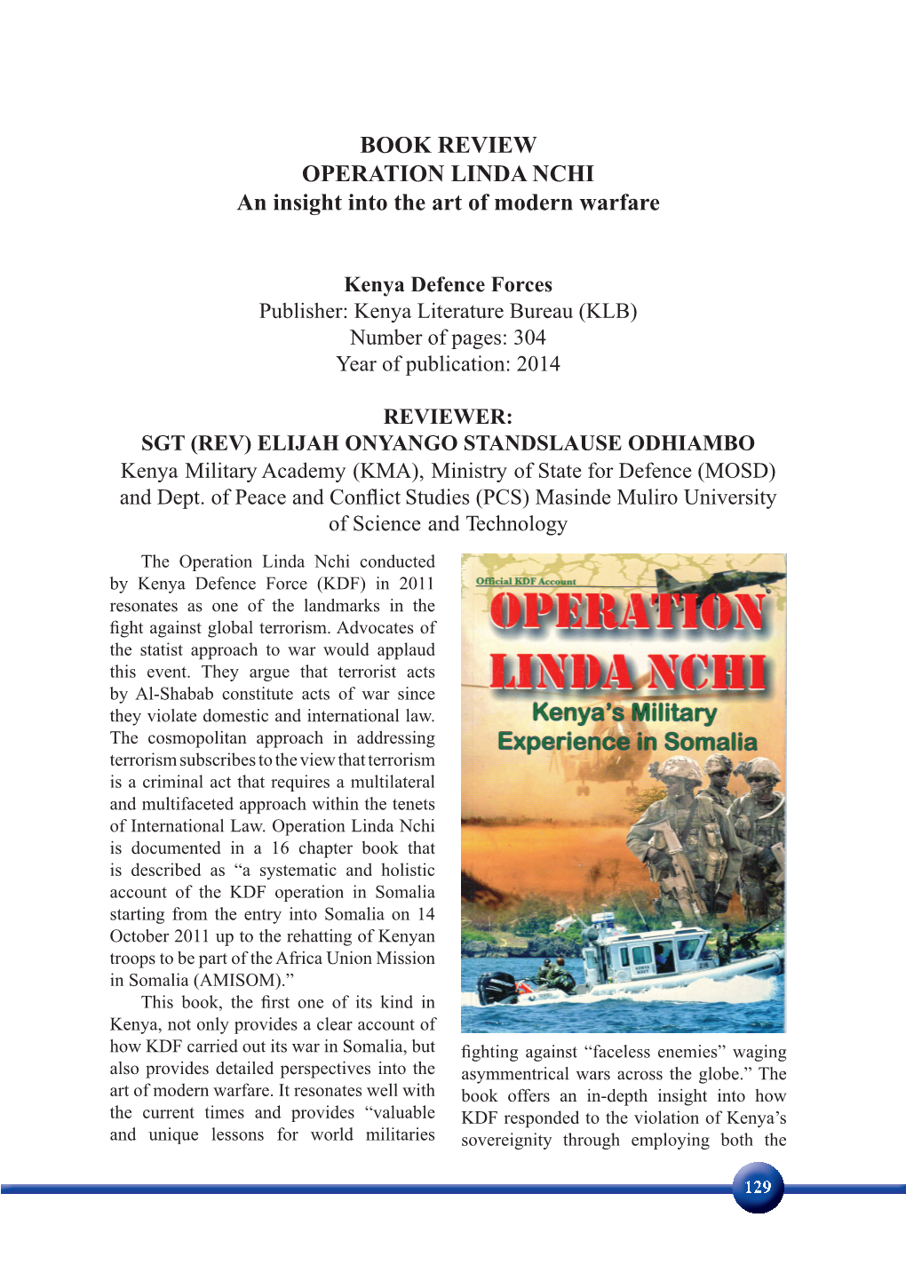 BOOK REVIEW OPERATION LINDA NCHI an Insight Into the Art of Modern Warfare