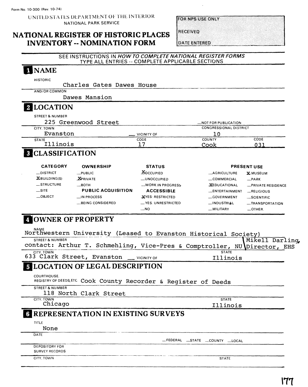 National Register of Historic Places Inventory -- Nomination Form