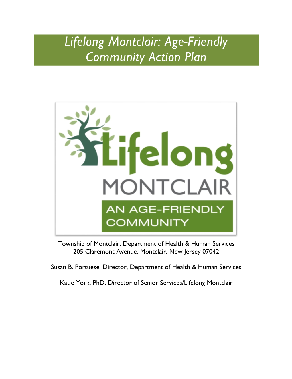 Lifelong Montclair: Age-Friendly Community Action Plan