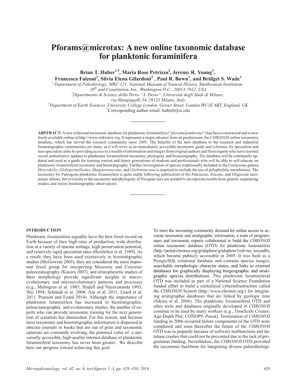 Pforams@Microtax: a New Online Taxonomic Database for Planktonic Foraminifera